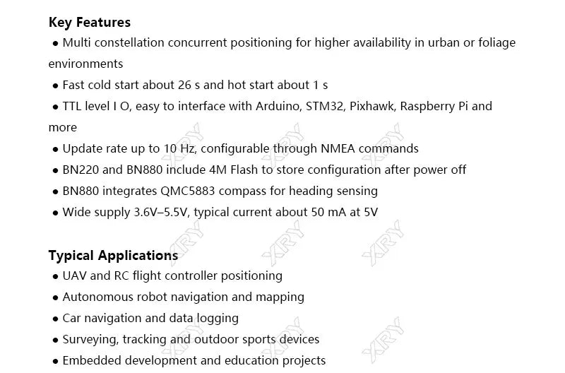 XRY BN180 BN220 BN-880 3.0V-5.0V  level GNSS Module GPS Dual GPS Module Antenna Built in FLASH BN-220 BN880  Fixed wing