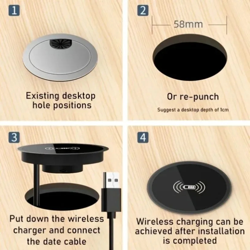 Embedded 15W Wireless Charger Fast Inductive Charging Base Desktop For iPhone 16 15 14 13 12 Samsung S24 S23 Huawei Xiaomi Phone