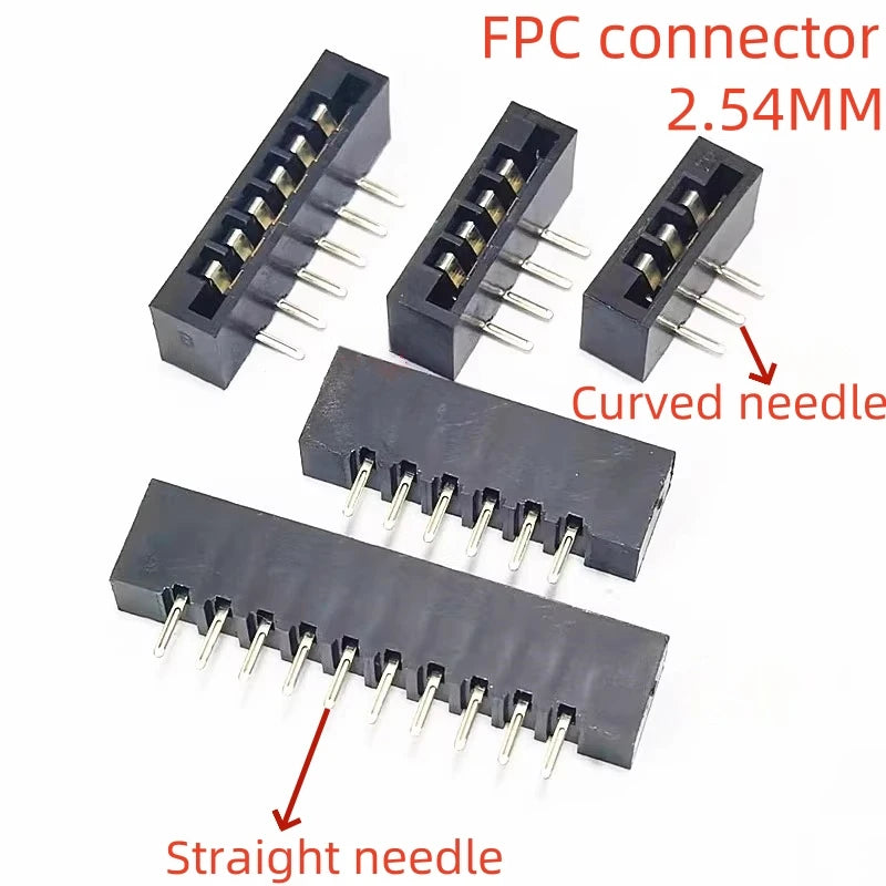 10PCS FPC Connector, Flat Flexible Cable Socket 2.54mm Membrane Socket, Straight Pin, Curved Foot, Double-Sided Connection