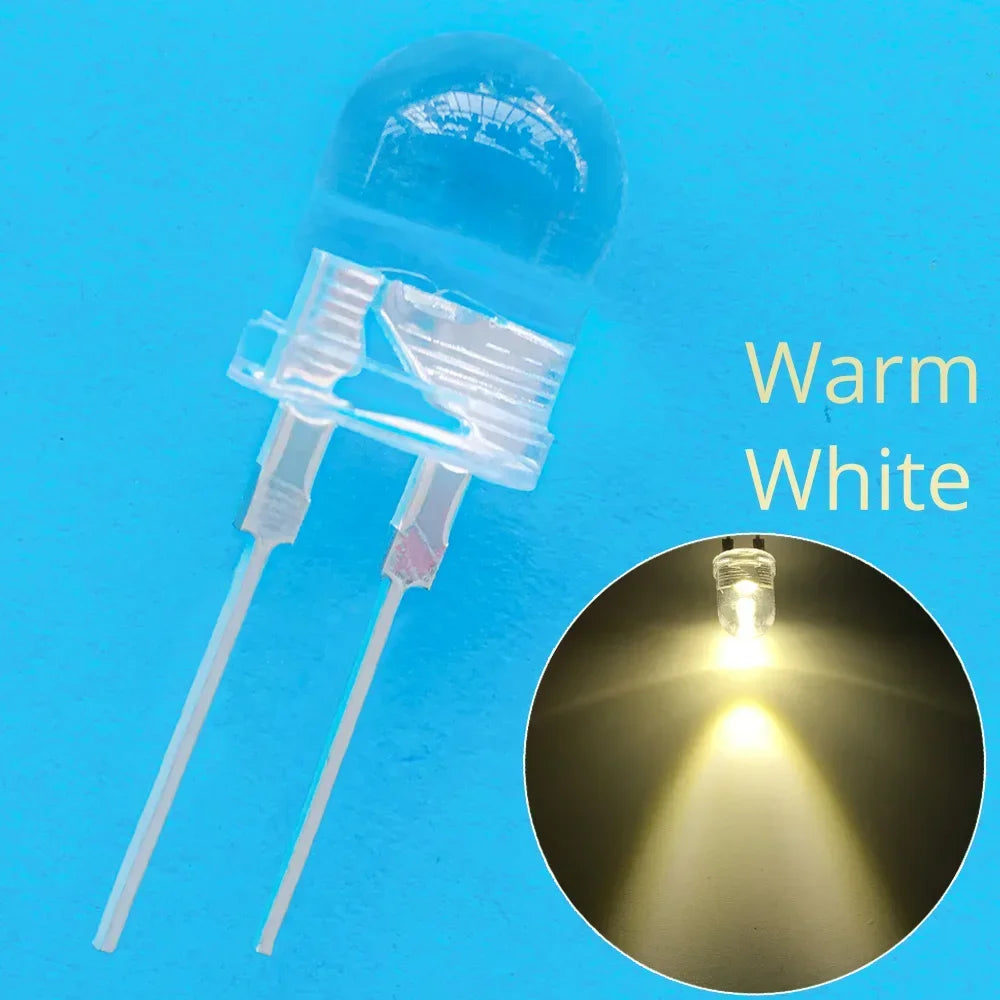 50pcs 10mm White Red Green Blue Yellow Diode Led Round 0.5W Power Light 3.2~3.6V LED Lamp Bead Light-emitting Diodes 30KMCD Bulb