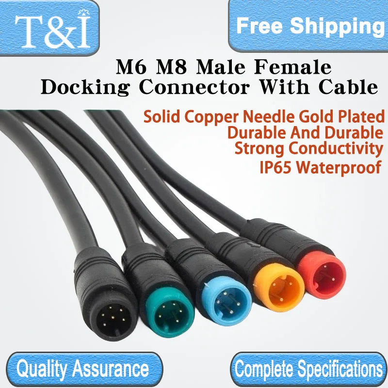 5/10/100 Sets M6 M8 Aviation Connector 2/3/4/5/6 Pin Ebike Display Male Female Docking Julet Sensor Connector With Cable 20CM