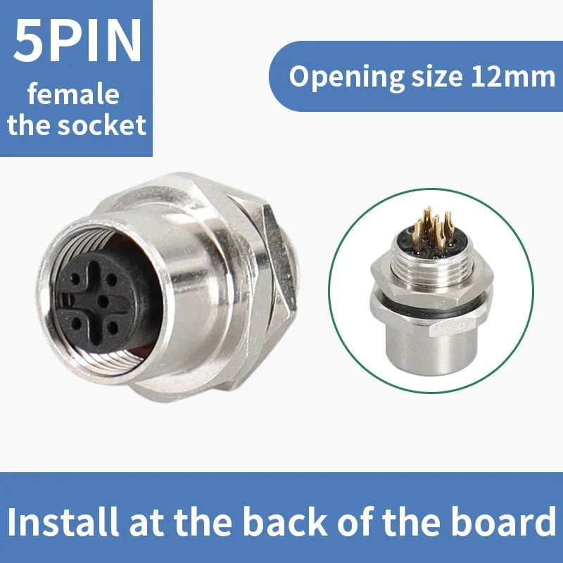 M12 male and female socket  4 5  8  pins weld IP67/68 Install front/rear panel waterproof circular connectors
