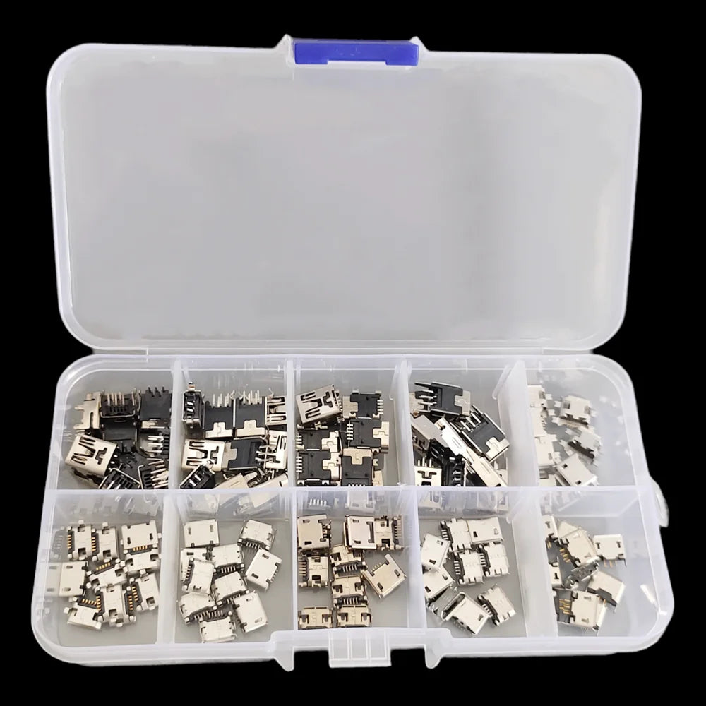 50pcs Micro USB Connector 10 Models Female Mini Usb Soldering Connectors Diy,For SMD DIP Socket Kit