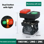 XB4 Double Button Switch with Light 22mm Emergency Stop Button Switch Momentary Self Reset Mushroom Power Push Button Switch 10A