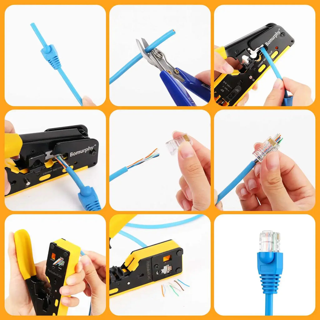 RJ45 CAT7 CAT6A Crimping Tool for Cat7/6a/6/5e Network Connector Wire Cutter Wire Stripper Ethernet Crimper Set