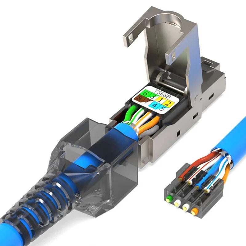 CAT7 RJ45 Connector 50U No Crimping Tools Required Network Cable Cat6A Cat5e Reuse Module Shielded FTP 8P8C Crimp