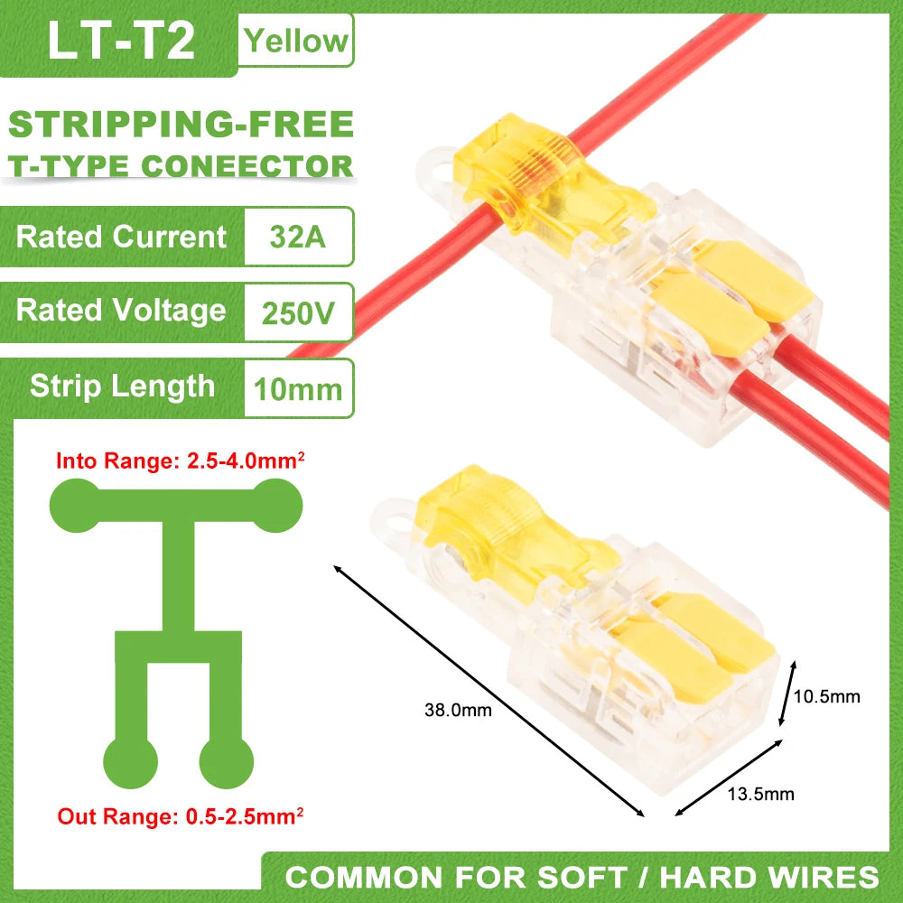 T-Type Stripping Free Wiring Connector With Fixing Hole Quick Branch  Splice Junction box lever Wire connector 32A