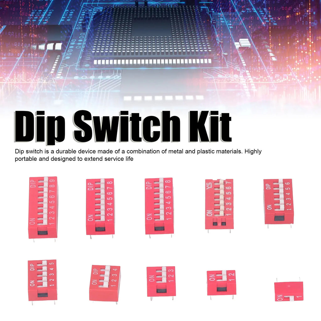 45Pcs Dip Switch Assorted Kit On Off Toggle 2.54mm Range 1 2 3 4 5 6 7 8 9P for Circuit Breadboards Toggle Switch