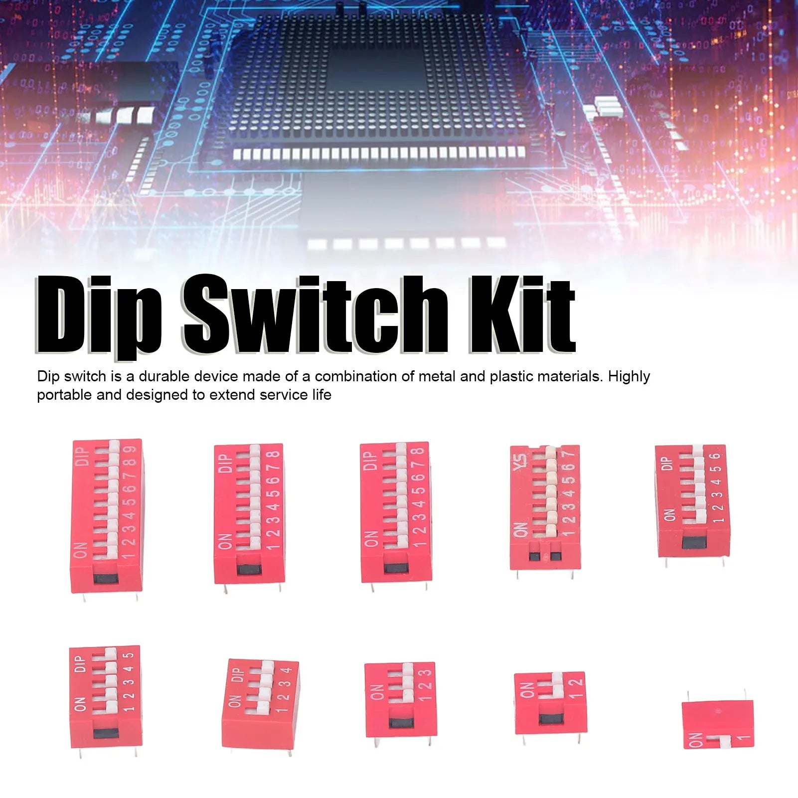 45Pcs Dip Switch Assorted Kit On Off Toggle 2.54mm Range 1 2 3 4 5 6 7 8 9P for Circuit Breadboards Toggle Switch