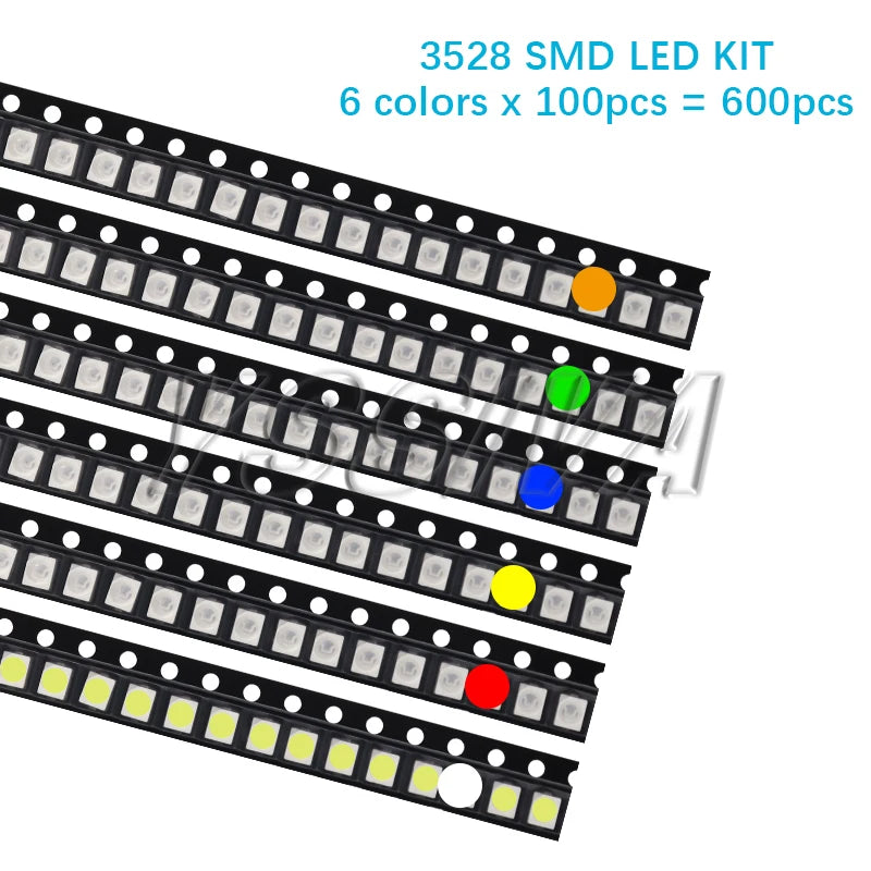 600pcs=6colors x 100pcs 5050 5730 1210 1206 0805 0603 0402 SMD LED Diode Kit Red / Green / Blue / White / Yellow/ Orange
