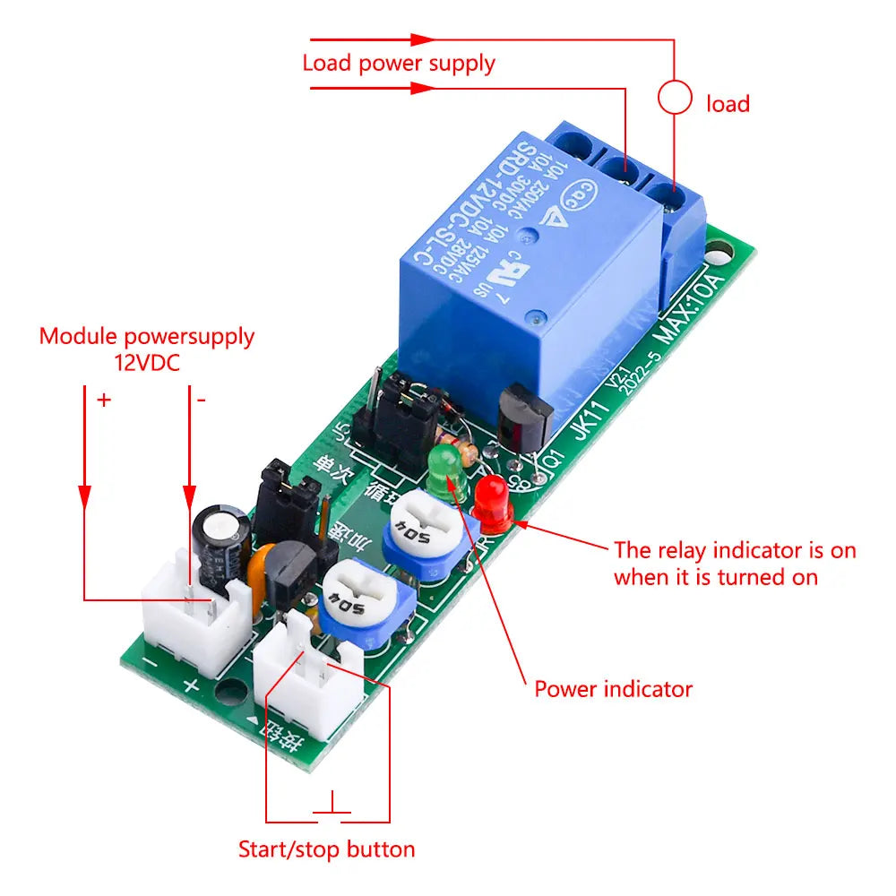 JK11 0-24H Cycle dual-Adjustable Timer Delay On/Off Switch Relay DC 5V 12V 24V Timer Delay Relay Module Electronic Component