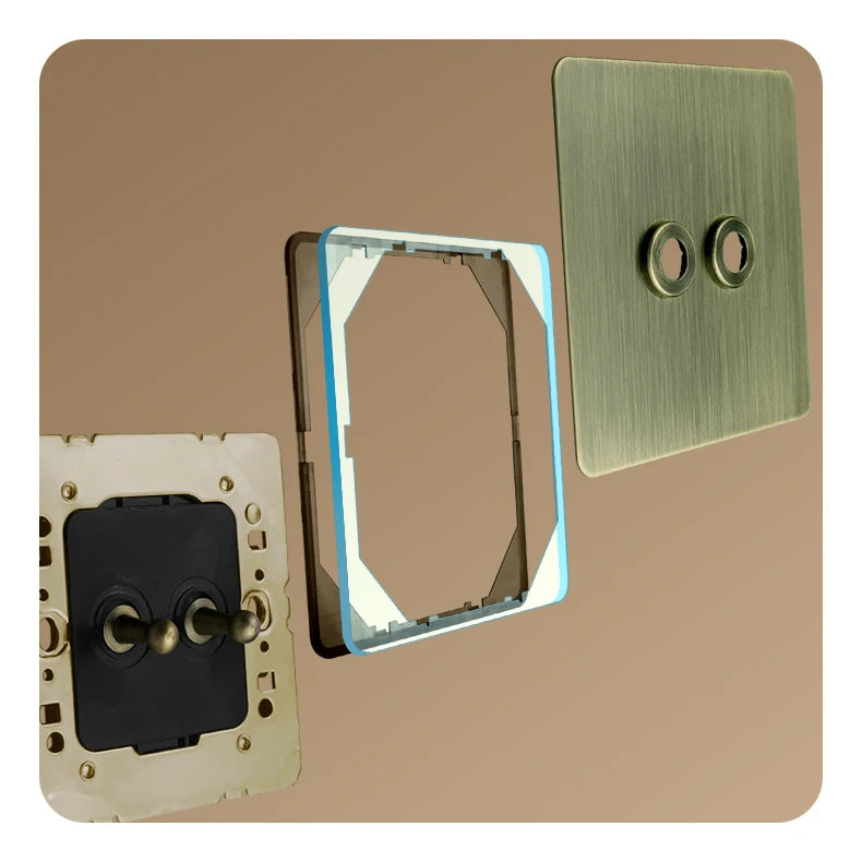 Avoir Bronze Brushed Toggle Switch 1-4 Gang 2 Way Metal Lever Wall Light Switches Standard Plug Adapter Electric Socket With Usb