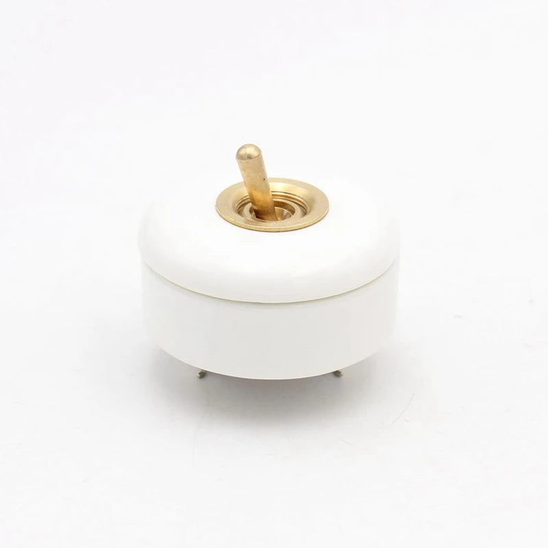 AC 250V Vintage Ceramic Toggle Switch Brass Lever Rocker Retro ON OFF Wall Switch Classical Lamp Switch
