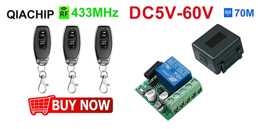 433.92Mhz DC 6V 12V 24V 48V 60V Universal Wireless Remote Control Switch 2 CH RF Relay Receiver Module DC5-30V For Smart Home