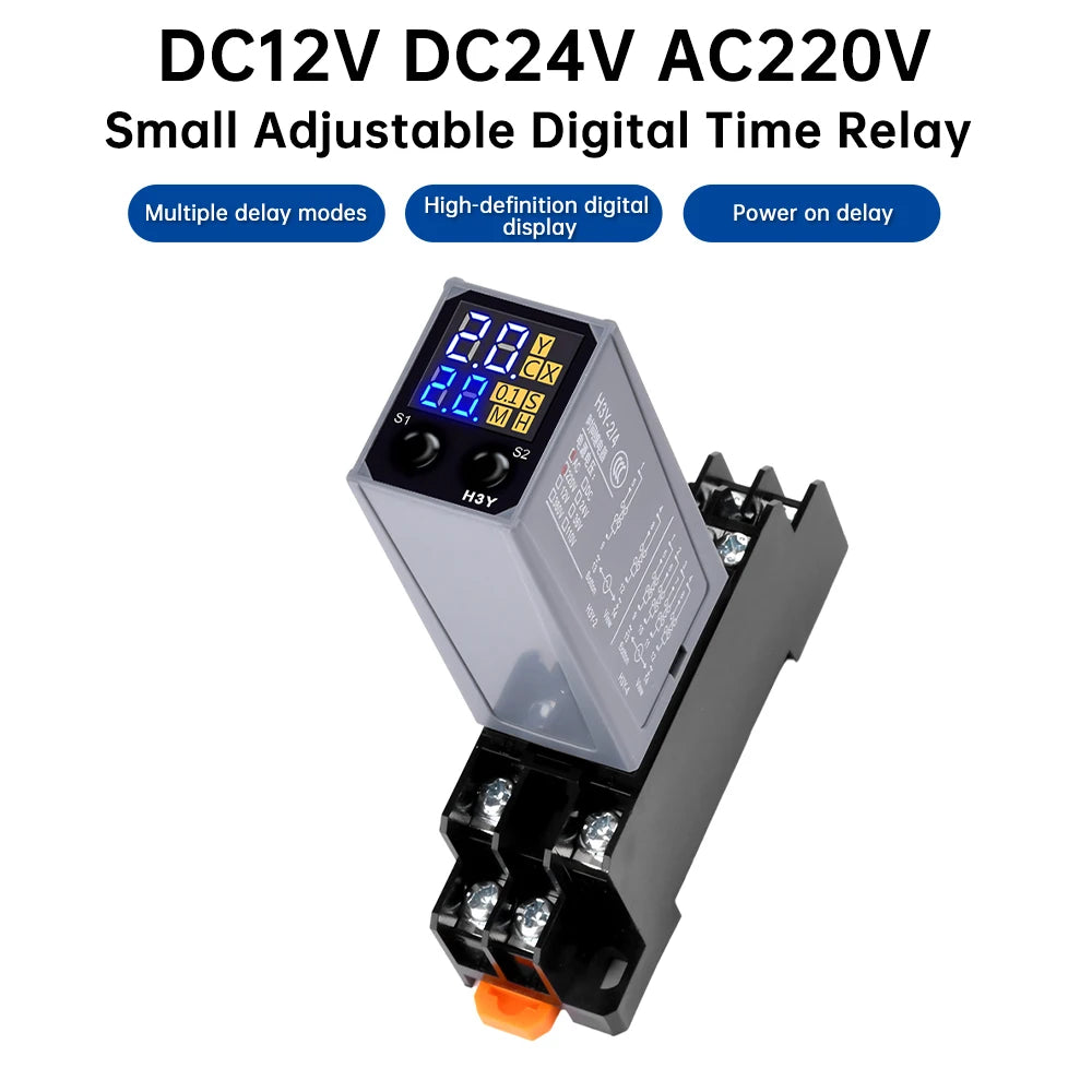 DC12V DC24V AC220V Digital Time Relay Mini Power-on Delay Controller Time Relay Cycle Time Control Delay Device with Base Socket