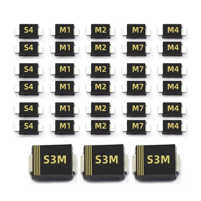 20PCS M1 M2 M4 M7 S4 SMA 1A 1N4001 4002 4004 4007 SS12 SS310 RS1M RS2M ES1D ES1J US1M SMD Schottky Rectifier Diode DO-214AC