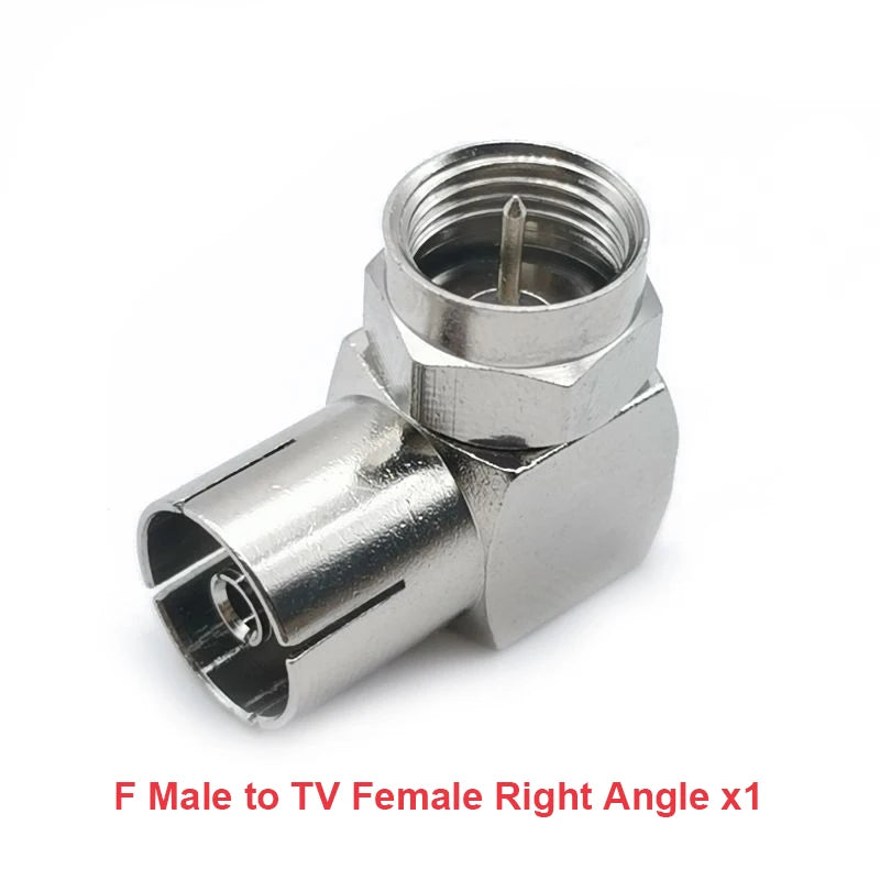 F Type to TV IEC 90 Degree Male Plug Female Jack RF Coaxial Adapter Splitter Gold Plated Connector for Cable TV Satellite TV DVR