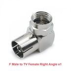 F Type to TV IEC 90 Degree Male Plug Female Jack RF Coaxial Adapter Splitter Gold Plated Connector for Cable TV Satellite TV DVR