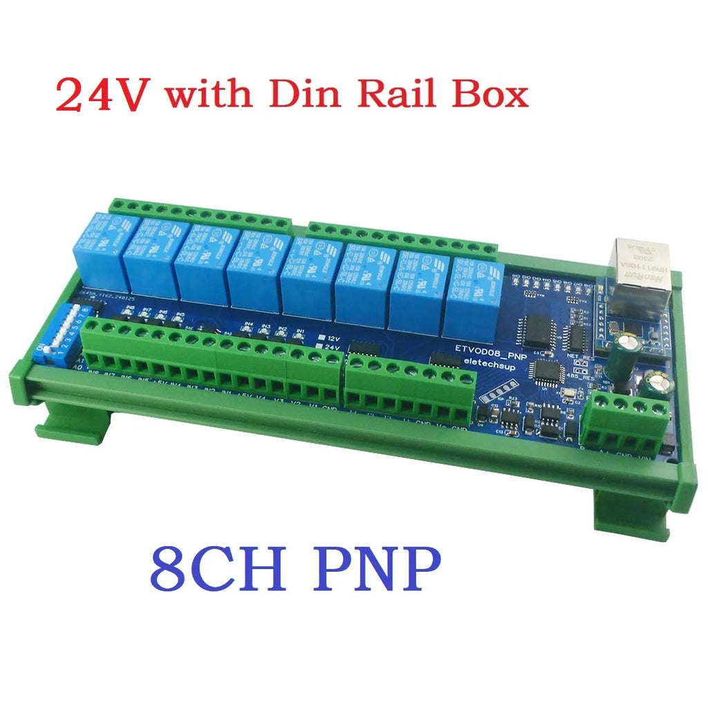 8DI 8DO Analog IO Module Modbus RTU RS485 Ethernet 4-20mA 0-10V 10A Relay DIN Rail PLC Expansion DC12V/24V Opto Isolated