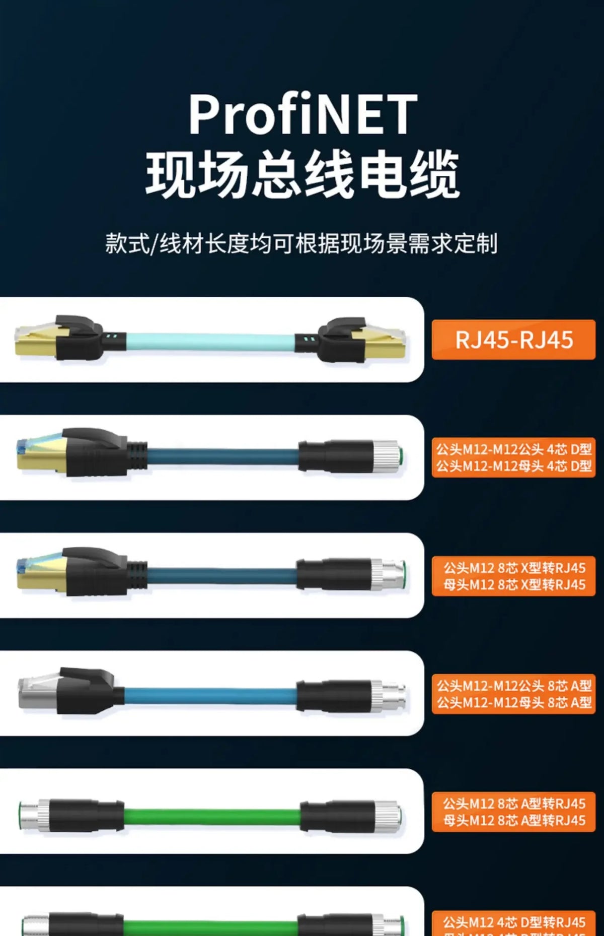 Waterproof M12 to RJ45 Network Line ip67 CAT7/CAT6A RJ45 to 4Pin 8Pin A/D/X Type Encoded Connector Cable Double Shielded Wire