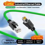 1-100M CAT6a Industrial Ethernet Cable High Flex Pure Copper Gold Plated 26AWG RJ45 Modified PVC Double Shielded Custom Length