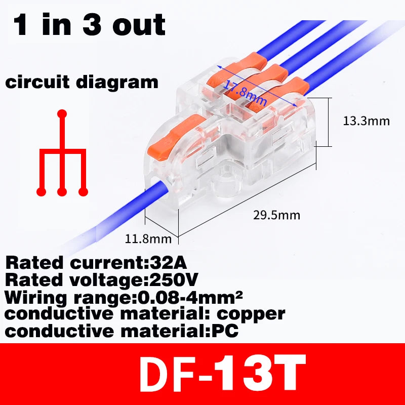 Fast Universal Compact Conductor Junction Box Spring Splice Terminal Block Push-in Wire Connector Cable Splitter 1 in 3/4 out