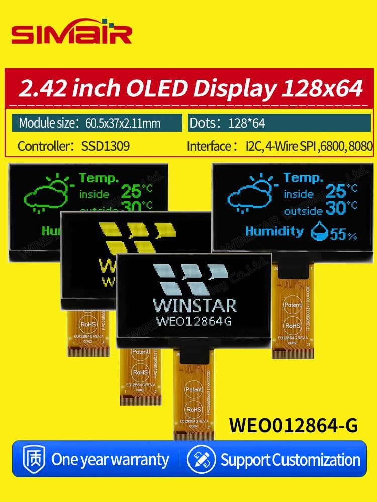 Winstar WEO012864G 31P COG Graphic SPI/I2C/6800/8080 SSD1309 3V 2.42 inch OLED Display 2.42" 128x64