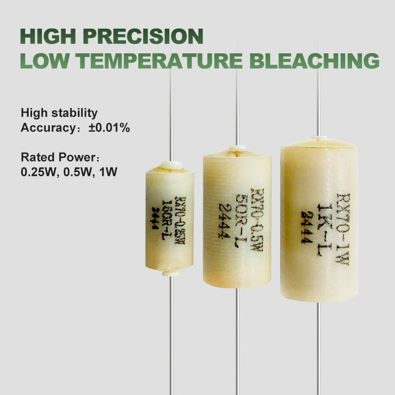 Rx70 High-Precision Sampling Wirewound Fixed Resistor 0.25W 0.5W 1W 2W 3W Plug-In Low-Temperature Drift Standard Resistor 1R to 500R 1K to 100K 100K to 1m 0.01% 0.02%