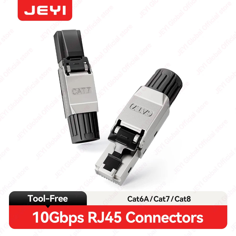 JEYI CAT8/CAT7/CAT6A RJ45 Toolless Ethernet Cable Connector 40Gbps/10Gbps Shielded Network Cable Plug for 22-24AWG STP Lan Cable