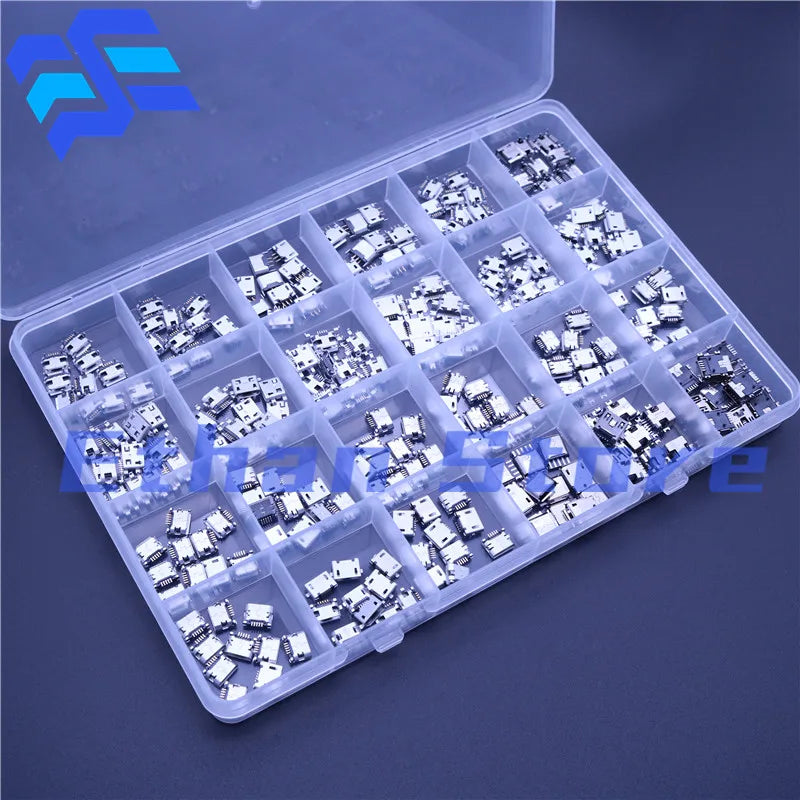 240Pcs/Box 24 Value Micro USB 5Pin Connector 24 Models Jack Socket Connectors Jack Set Connectors For MP3 SMD Socket Kit