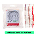 250PCS 25Values 1W Zener Diode Kit 3.0V-33V DO-41 for Voltage Regulation Electronic Projects 33V 12V 20V 13V 15V 24V