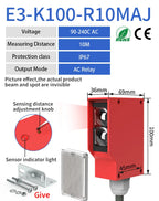 GTRIC Photoelectric Sensor Retro-reflective Square Photoell Infrared Switch IP67 Waterproof 24-220V AC DC Universal 10m Distance