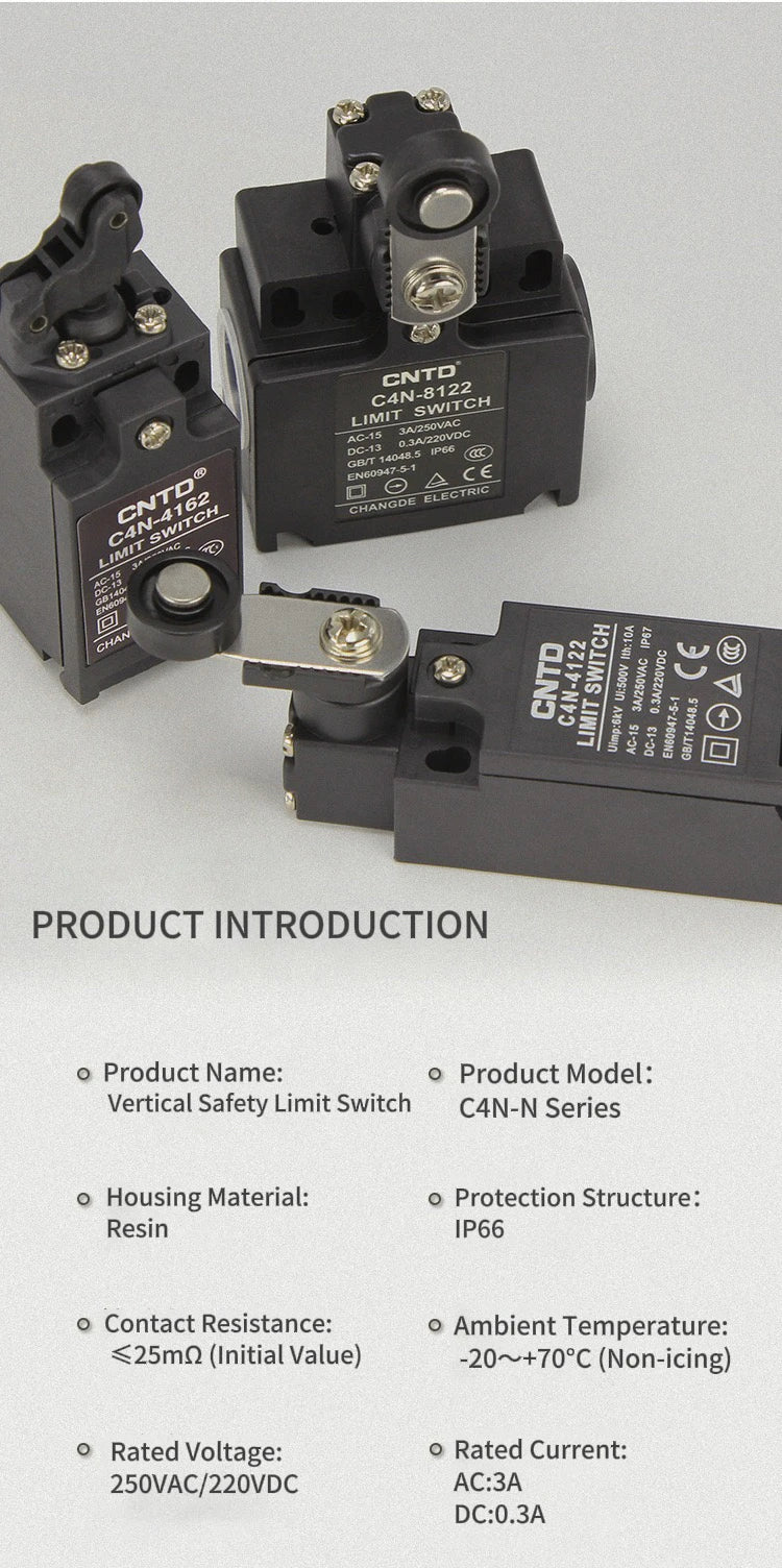 CNTD C4N-4167N Limit Switch IP67 Waterproof Coil Spring Type 3N Low Actuation Force 1NC 1NO Slow Action Forced Disconnect