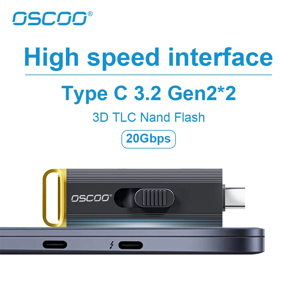 OSCOO PSSD 1TB SSD USB Flash Drive 20Gbps 3D TLC Nand Flash Type C 3.2 Gen2*2 Memory Disk Wireless Portable SSD USB Flash Drive