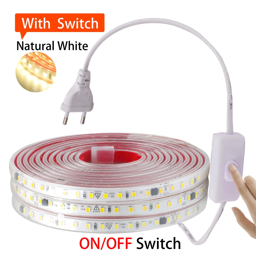 AC 220V 2835 LED Strip Light Waterproof IP67 120 LEDs Flexible Tape Lamp with IC Home Lighting White 0.5m 1m 2m 5m 10m 20m 50m
