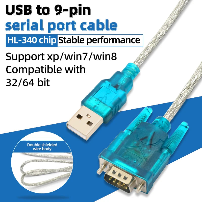 1PCS USB to Serial Port 9-Pin Data Cable HL-340 Chip to RS232 Converter Male Female USB2.0 to DB9 Interface Conversion Cable