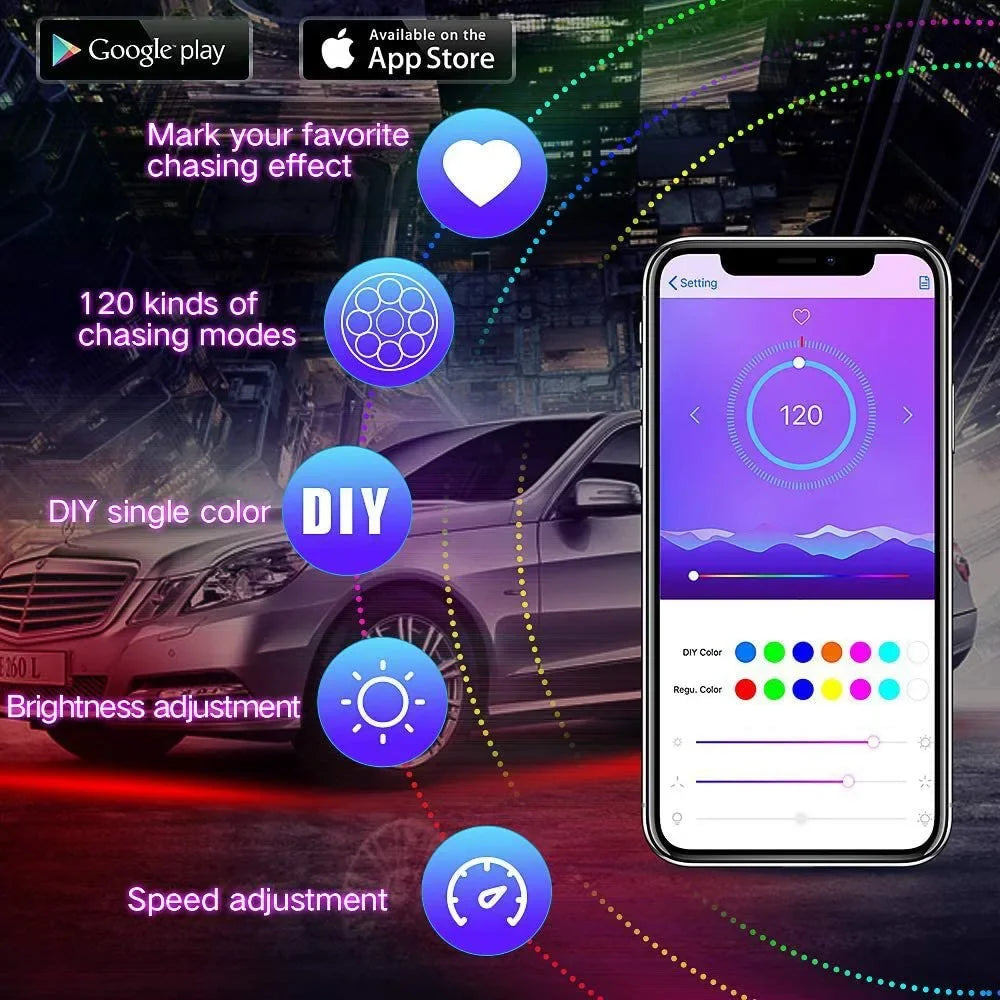 APP LED Motorcycle Car Atmosphere Ambient Foot Light Remote Control Flexible Waterproof Sound 12V Moto RGB Decorative Lamp Strip