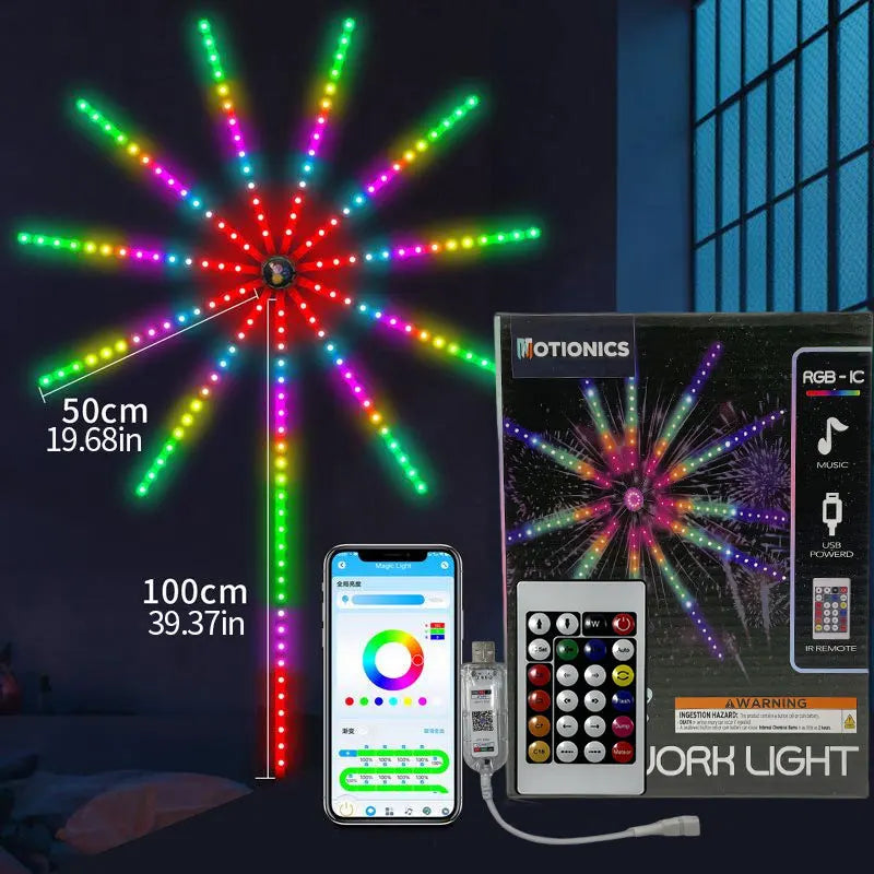 RGBIC Firework Strip Lights LED USB Powered Room Decor with Realistic Blooming Visuals BT APP Control Neon Strip USB 5V Changing Smart Lamp Sync Music Bedroom Decor Dream Light