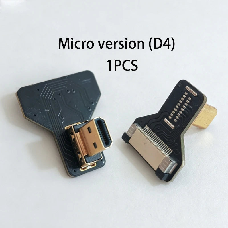 1PCS Ribbon FPV HDMI-Compatible Connector Flexible Flat Cable Raspberry Pi 4 Micro HDMI to HDMI/Mini HDMI Female 90 Degree FFC