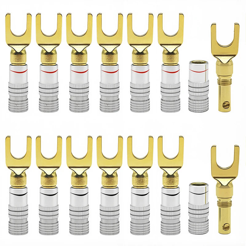 Gold Plated Y U Shape Banana Plug Audio Speaker Plugs Screw Fork Spade Cable Wire Connector
