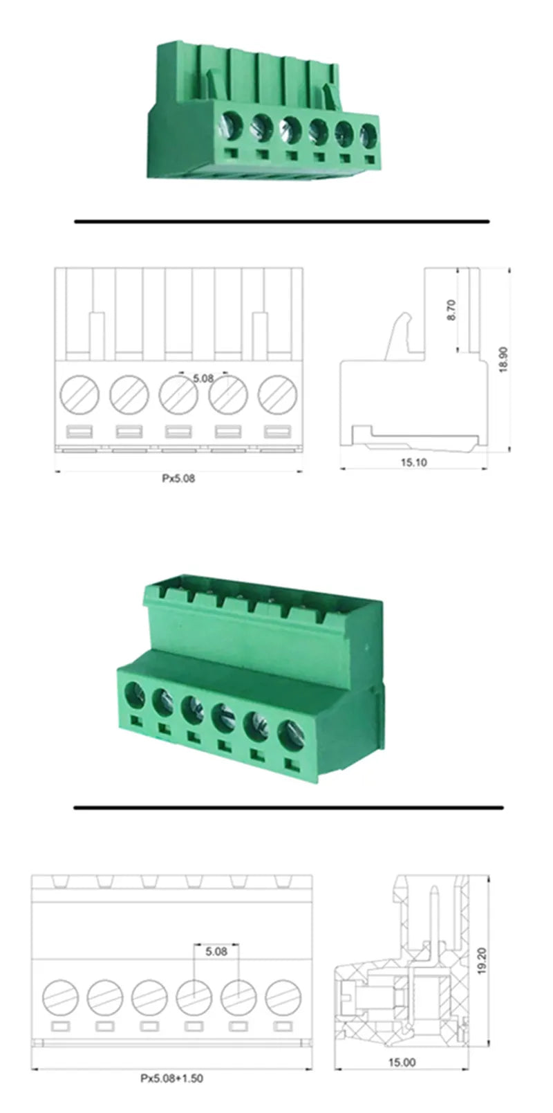 2EDG 5.08MM Solderless Butt Connection Plug-In Type 5.08mm Pitch Pluggable Green Terminal Block Screw Terminal Block Connector