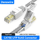 Denswire Tool-Free RJ45 Connectors | UTP Cat5e Cat6 Cat7 Ethernet Plugs for Solid & Stranded Cable
