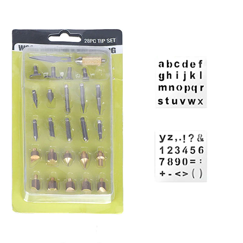 JCD 80W Engraving Pen Electric Soldering Iron Wood Burning Kit Flipping Word Embossing Pyrography Tool Craft 28PC TIP Set 908S