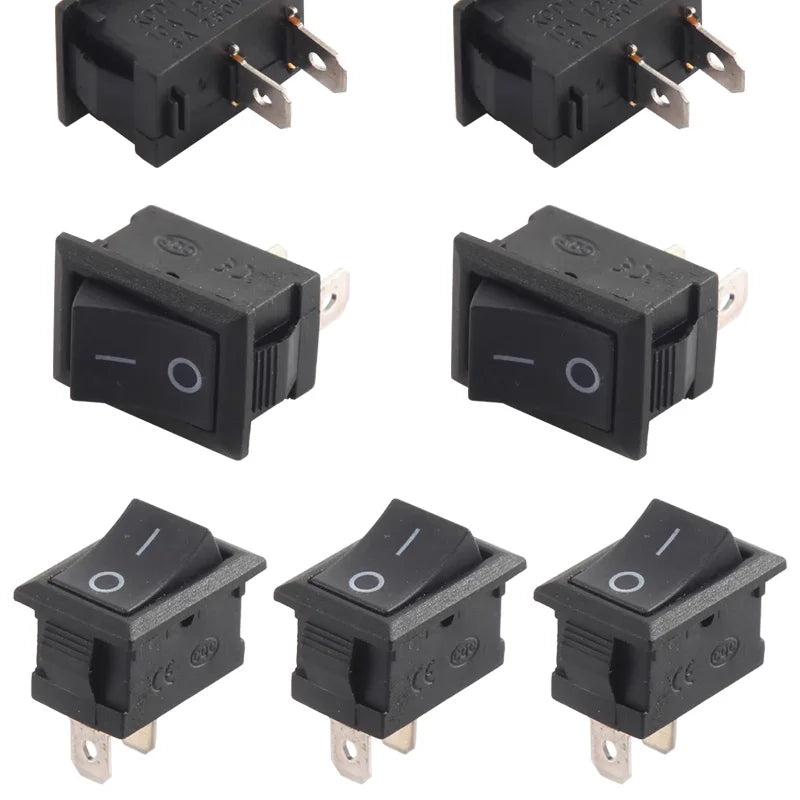 Black Snap-in Rocker Switch 2 Pin Power Switches SPST Boat-Shape Push Button Switches 15x21mm Toggle Switch KCD11 / KCD1
