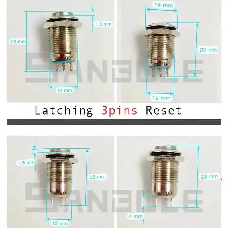 5pcs 12mm Metal Push Button Switch Self-locking Latching/Momentary Reset Waterproof High/Flat Round 2/3 pins Nickel plated brass