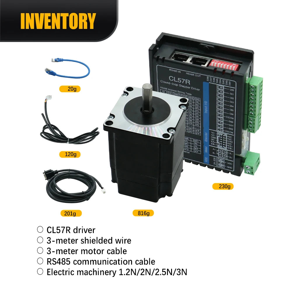 HLTNC Nema23 Closed Loop Stepper Motor Kit With 6A DC 24V-48V CL57R RS485 Network Modbus RTU Driver For CNC Logistics Robot