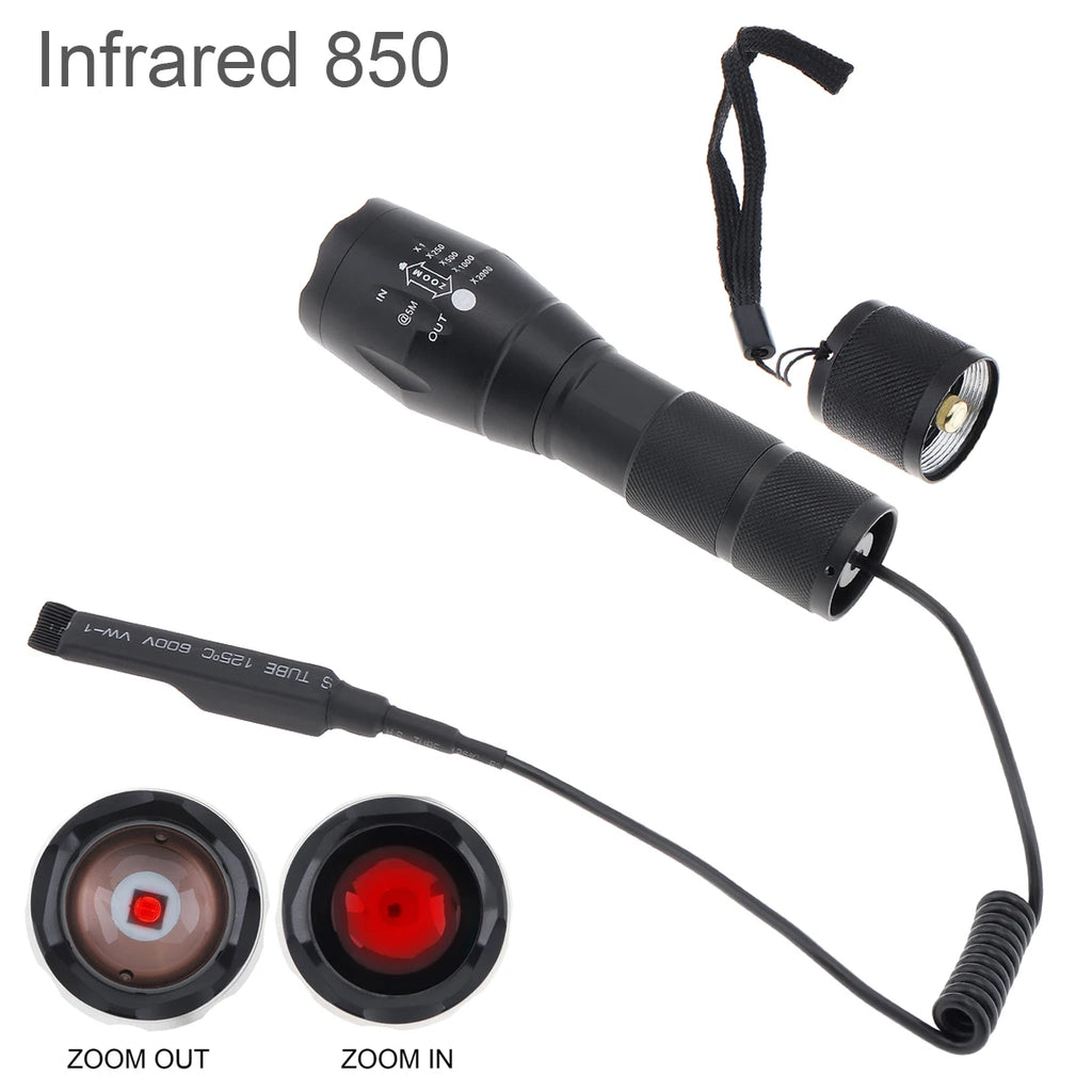 LED Tactical IR Flashlight 1000 Lumen Zoomable Focus 940nm 850nm Torch Infrared Light Hunting Torches Night Vision For Camping