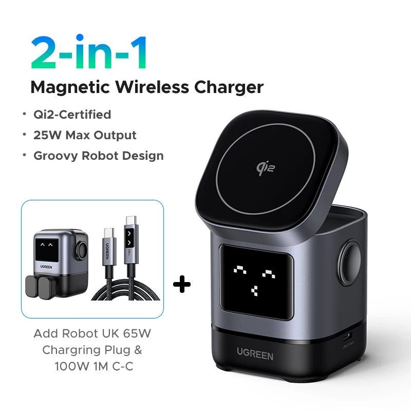 UGREEN UNO Qi2 15W Magnetic Wireless Charger Charging Stand With Cable  For iPhone 16 17 Pro Max For MagSafe Fast Charger