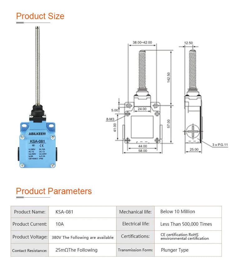 ABILKEEN Stainless Steel IP66 Waterproof KSA Series Industrial Machine Limit Switch Multiple Styles Limit Switch Available