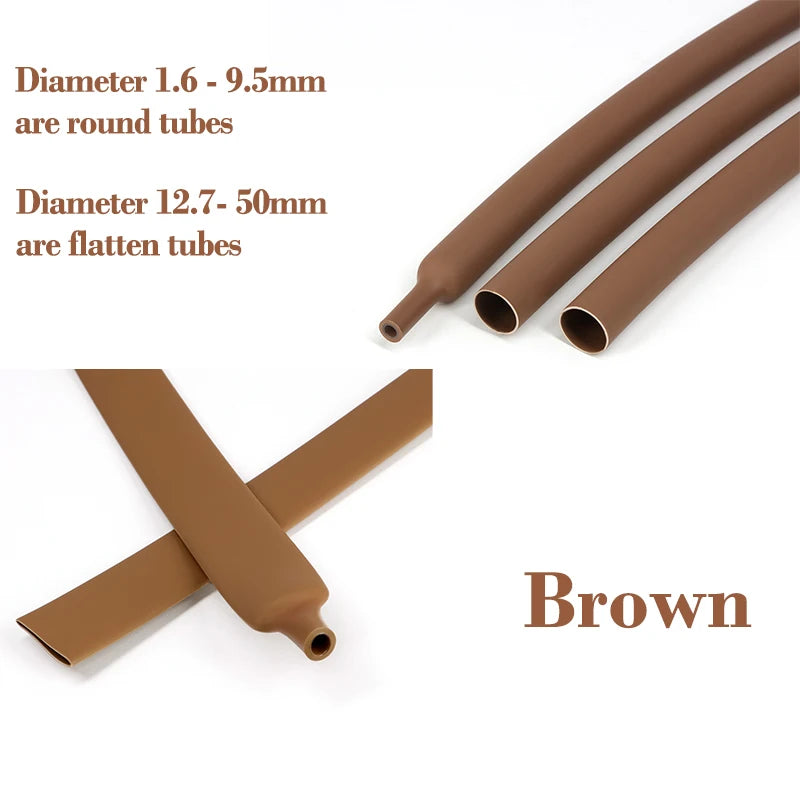 Brown 3:1 Heat Shrink Tube With Glue Diameter 1.6~39mm Double Wall Adhensive Polyolefin Sleeve Lined Wire Cable Protector 1~20m